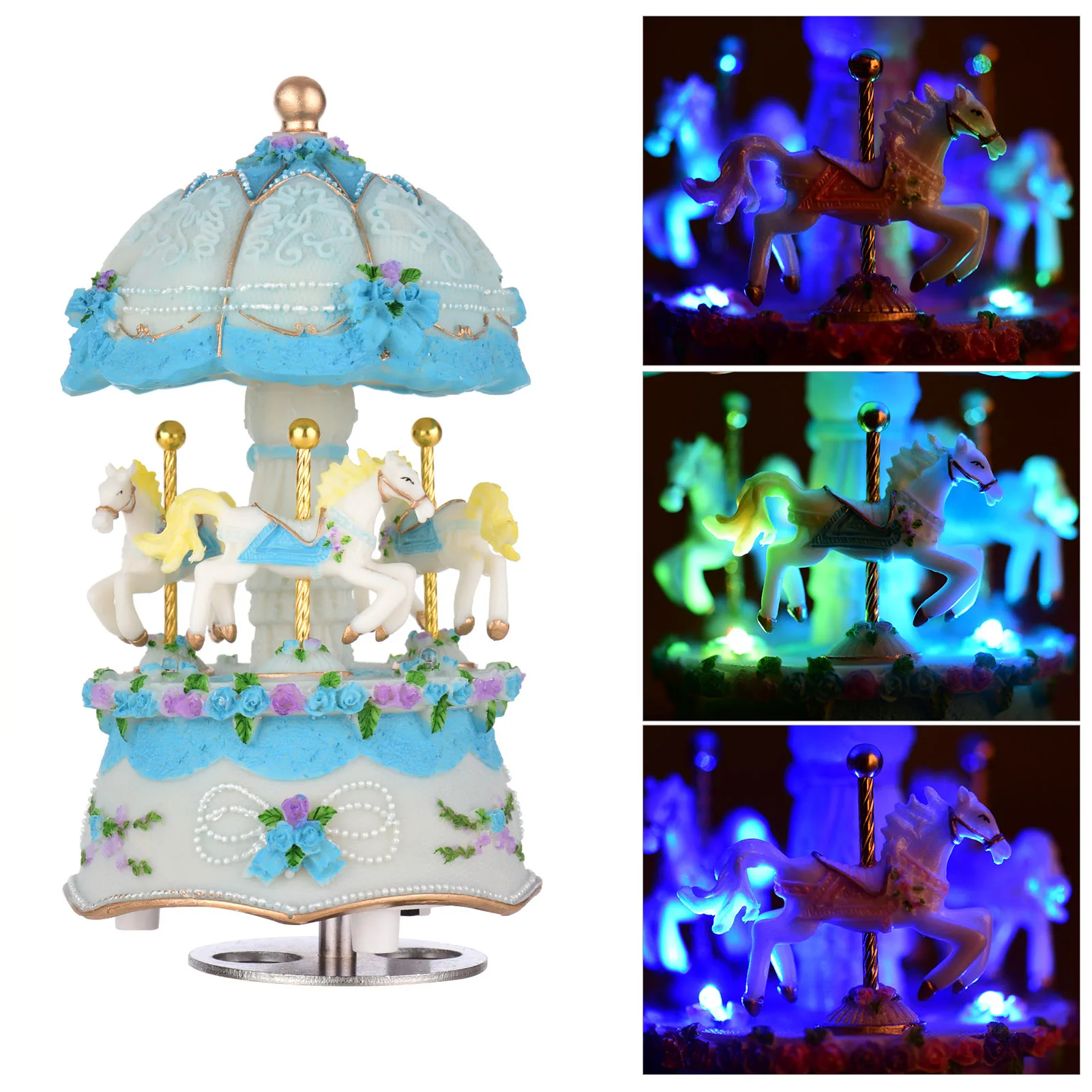

Muslady Music Box Windup Musical Carousel with Colorful Color Change LED Luminous Light Best Child Gift Melody-Castle in The Sky