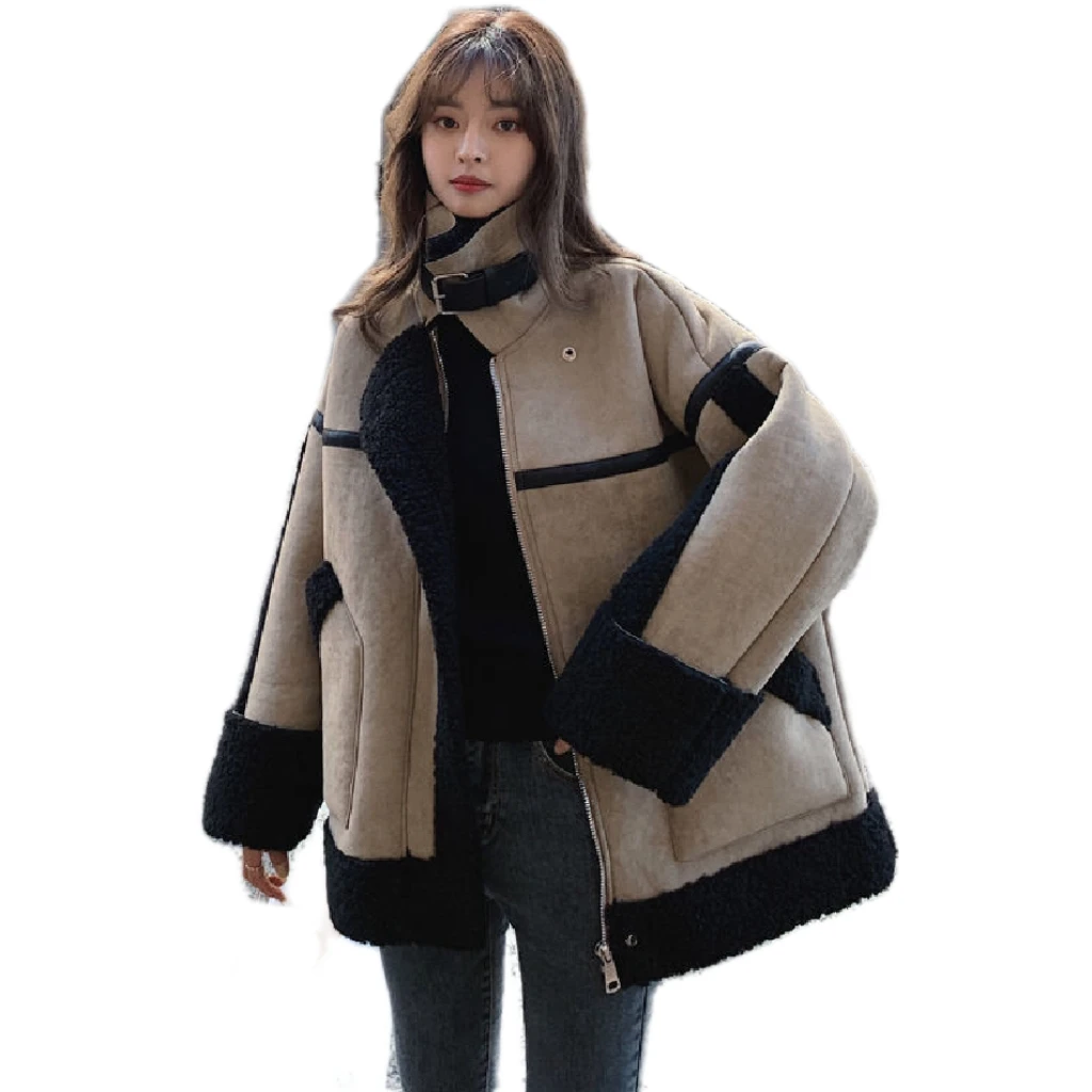 

Thickened coat female autumn and winter 2021 new Korean loose student retro motorcycle suit high street long sleeve outdoor