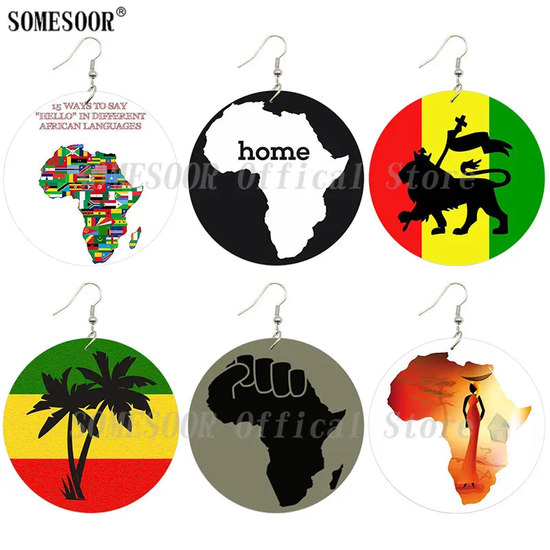 Деревянные серьги подвески SOMESOOR с изображением Африканской карты черная сила