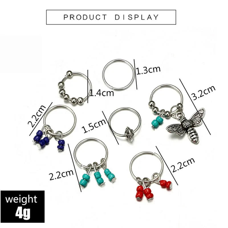 Набор из 7 штук бухо-заколок для волос для женщин и девочек, украшенных бусинами для кос и дредлоков, ювелирных изделий, свадебного декора и аксессуаров в виде кругов.