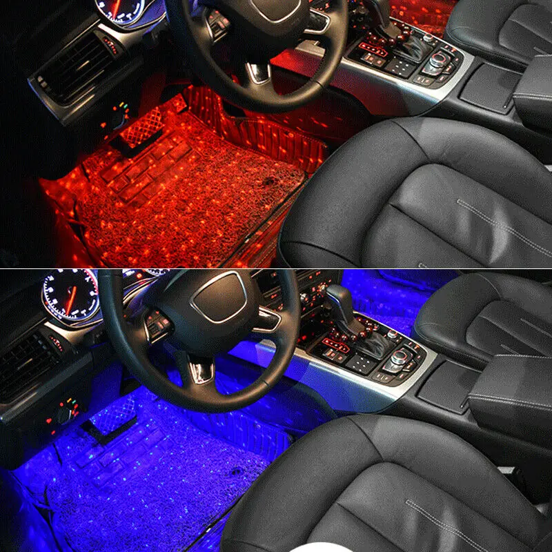 

4PCS Car Interior Decor Atmosphere Star Lights Strip Music Remote Control 12 LED Car Interior Foot Starry Lights