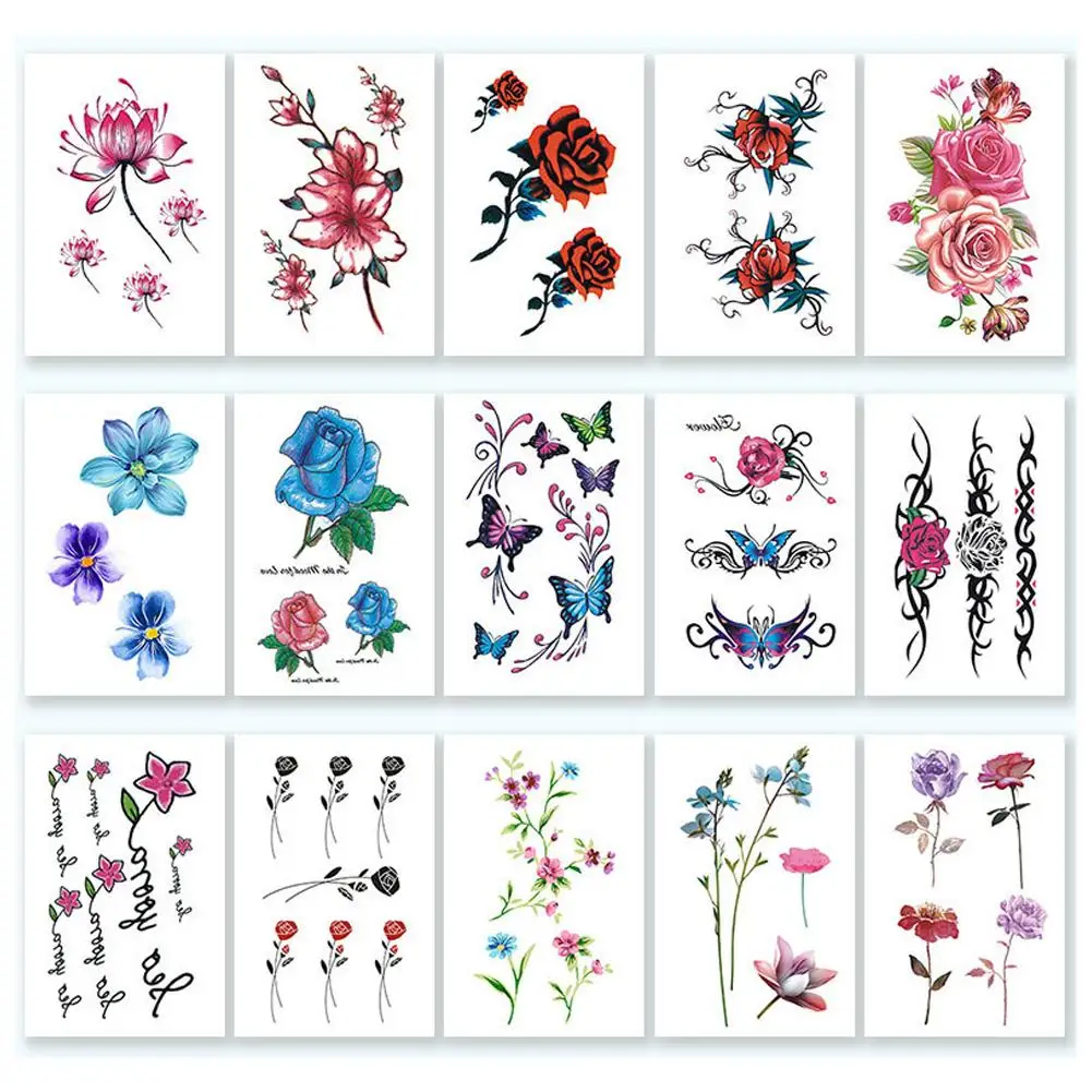 

Temporary Waterproof Words Inspirational Lines Flowers Leaves Body Stickers Long-lasting Body Stickers