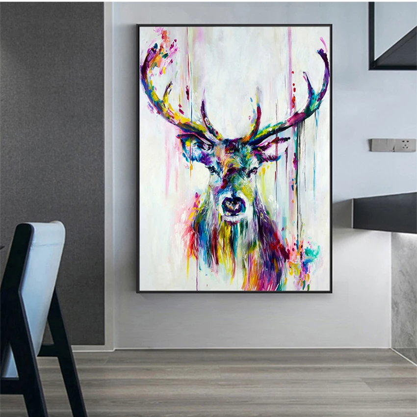 

Art Prints Pop Art Wall Posters For Kids Room Watercolor Animals Canvas Art Wall Paintings Elephant And Deer Abstract Graffiti