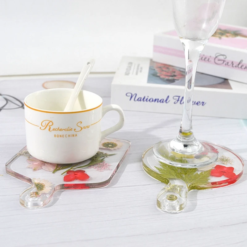

2 Pcs Handle Tray Epoxy Resin Mold Coaster Cup Mat Silicone Mould DIY Craft Tool