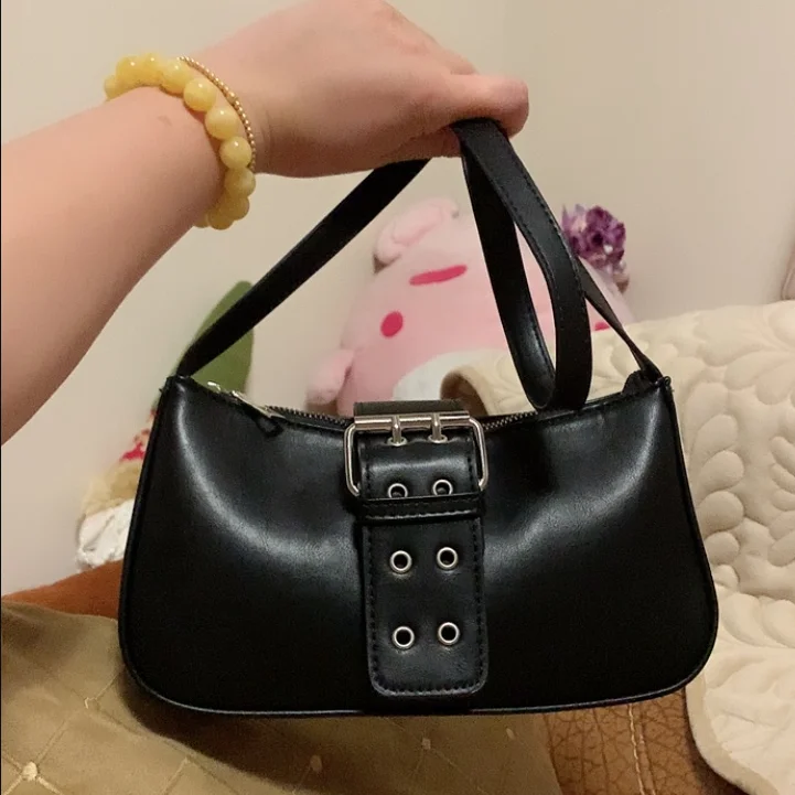 

All Match Cool Girls Purse Tote Clutch Underarm Bags Vintage Women Buckle Baguette Handbags Fashion Ladies PU Leather Armpit Bag