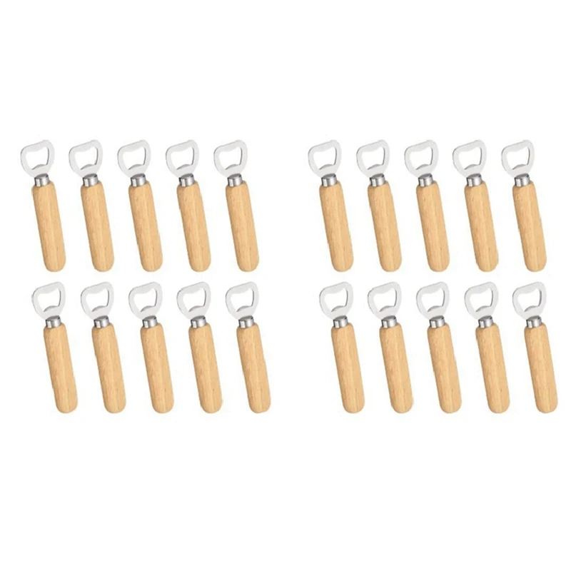 

20Pcs/Set Bartender Bottle Opener Rubber Wood Handheld Wine Beer Soda Glass Cap Bottle Opener For Home Kitchen Bar