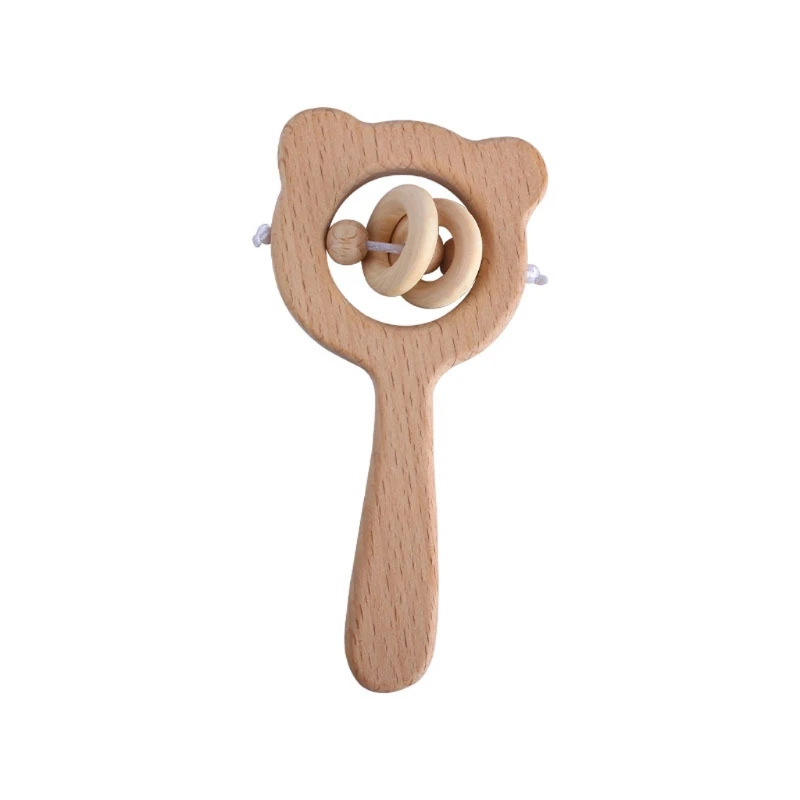 

Wooden Rattle Beech Bear Hand Teething Wooden Ring Baby Rattles Play Gym Montessori Stroller Toy Educational Toys D0AF