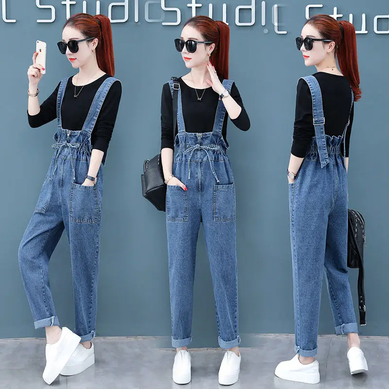 

Woman Jeans Pants Denim Suspender Pants Women's Suit 2021 Spring And Summer Loose Cargo Long Pants Pantalones Vaqueros Mujer