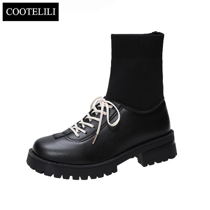 

LIBIELIy Womens Ankle Boots Round Toe Lace Up And Slip On 4.5cm Heel Non-Slip Pop Fashion Shoes For Woman Black Basic 35-40