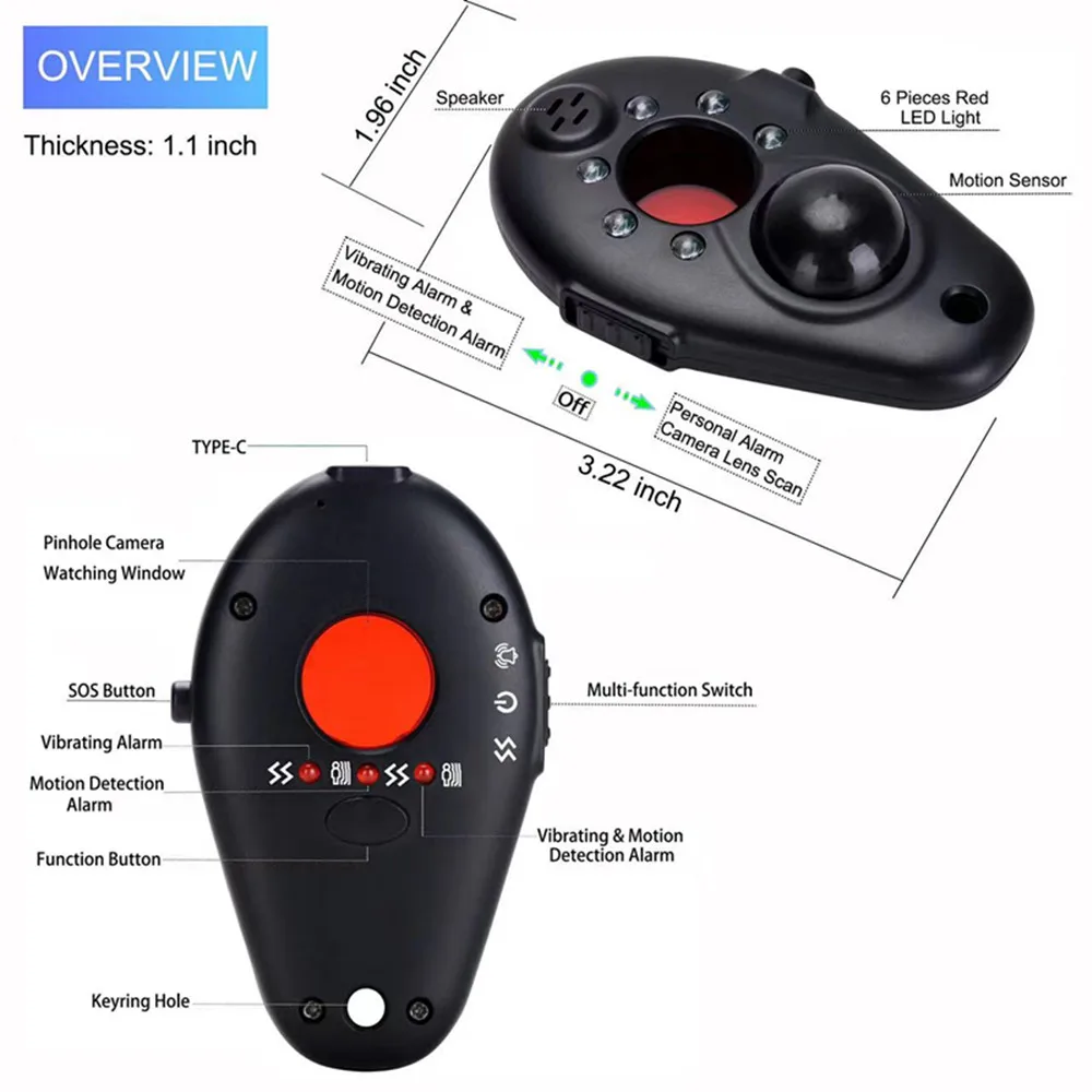 multi function hidden camera detector radio detection anti wolf alarm detector motion detection anit theft device for selfsafety free global shipping