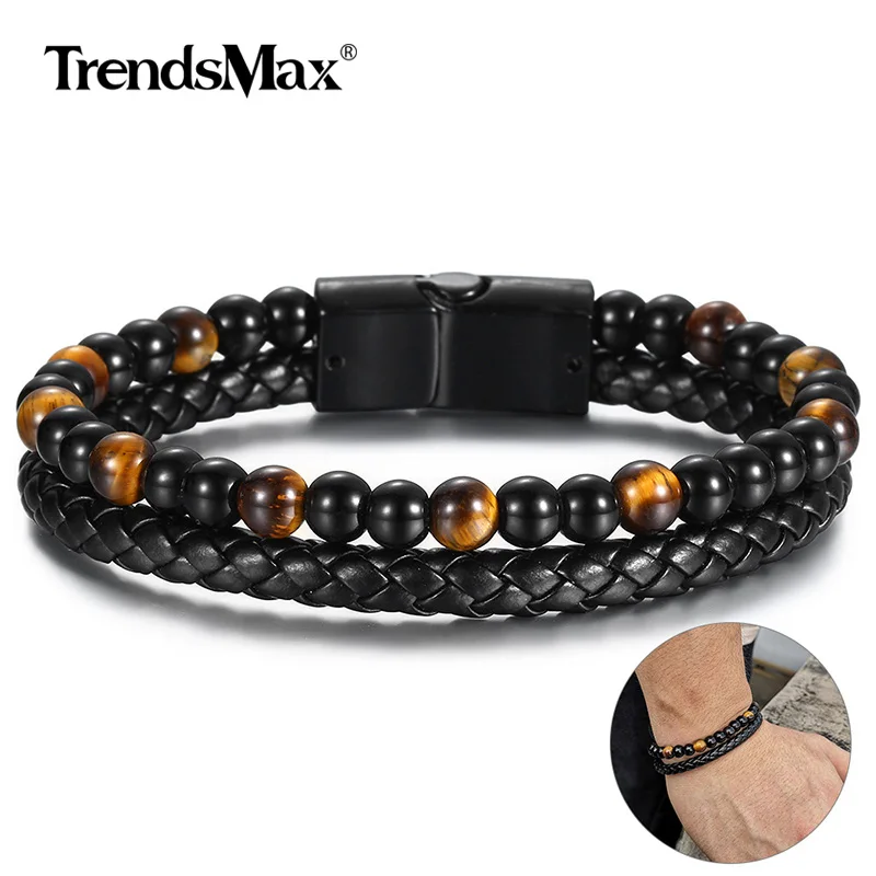 Двухслойный браслет из бисера желтый тигровый глаз стеклянная бусина черный