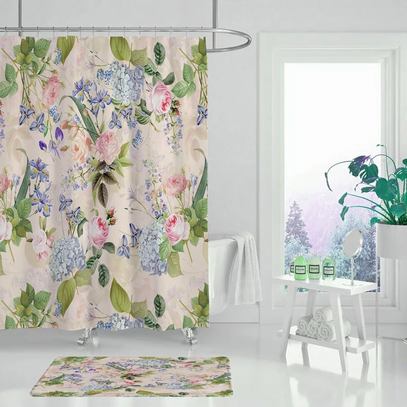 Прочная водонепроницаемая занавеска для душа с цветочным принтом ванной комнаты
