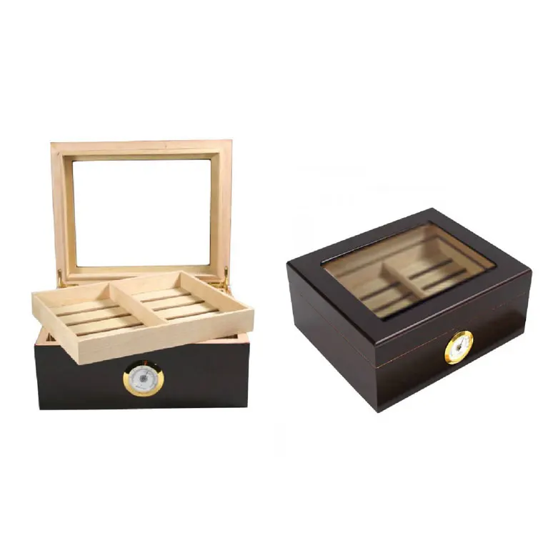 Стеклянная верхняя humidor деревянная испанская кедровая Коробка Для Хранения Сигар с подносом