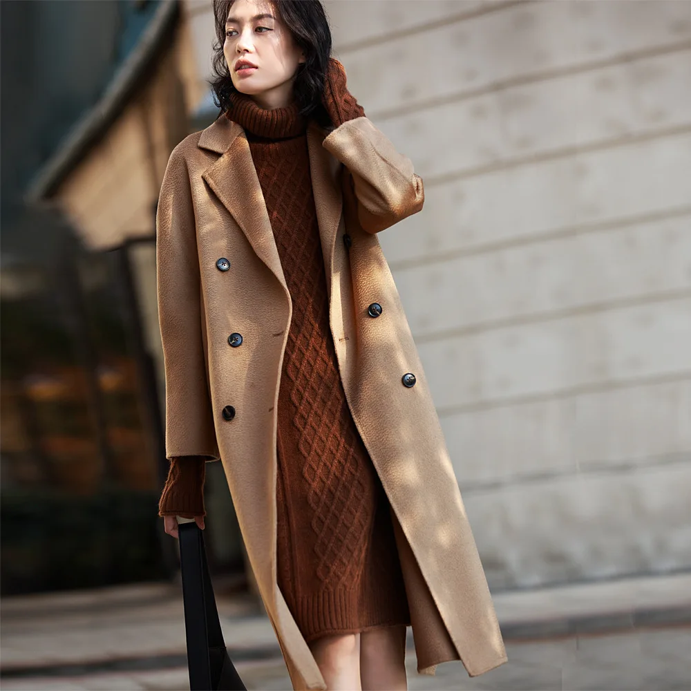 

Luxury Double-faced Cashmere Coat Women Mid-length Windbreaker New Wool High-quality Coat Winter Women's 2021 Black Overcoat