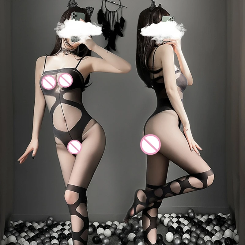 

68UD Open Crotch Tights Sexy Women's Transparent Breathable Club Wear Hosiery Bodysuit See-Through Erotic Costumes