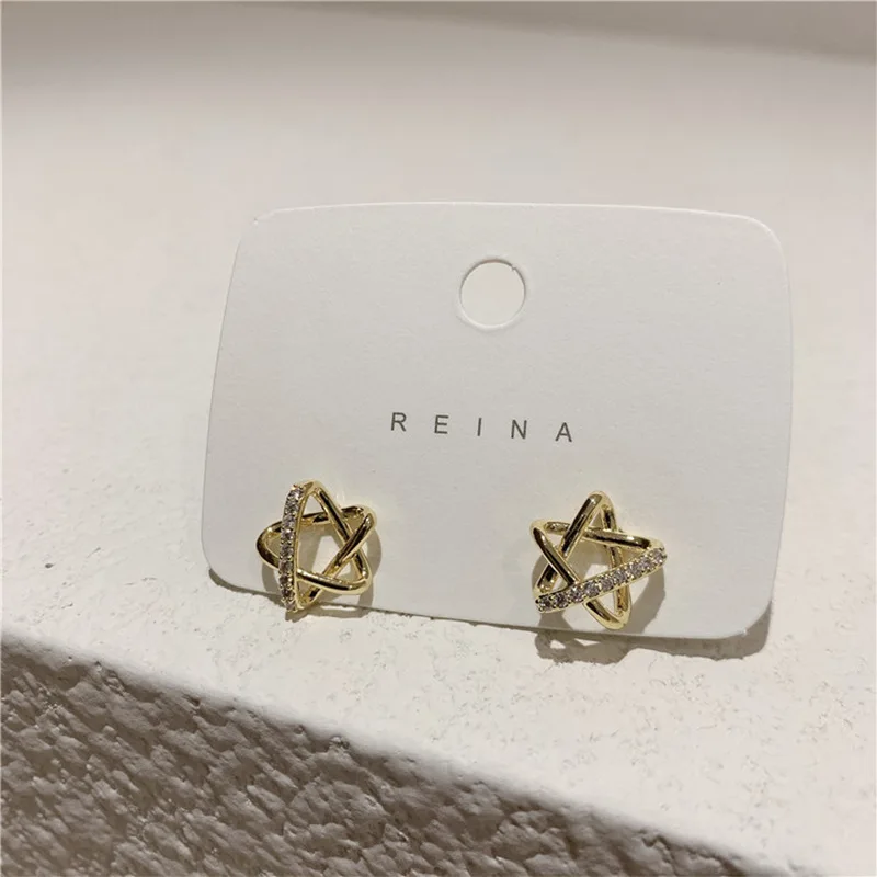 VSnow Exquisite Star Shape Stud Earrings for Women Girl Hollow Out Bling Crystal Earring Delicate Engagement Accessories | Украшения и