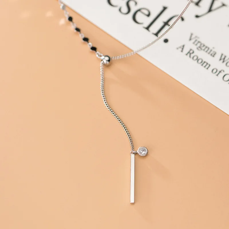 

S925 Silver Necklace Women's Korean Style Fashion Simple Temperament Single Stick Simple Light Bead Clavicle Chain