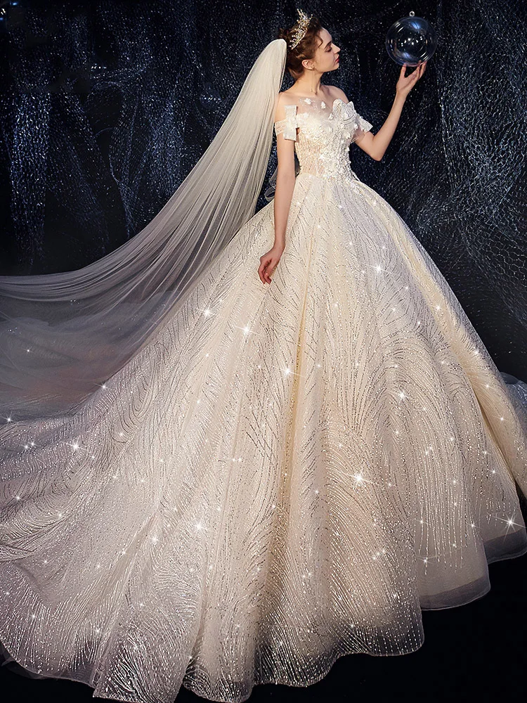 

Beauty-Emily 2019 Hot Strapless Chapel Train Wedding Dresses Luxury Lace Wedding Gowns Bridal Dress Princess Vestido de noiva