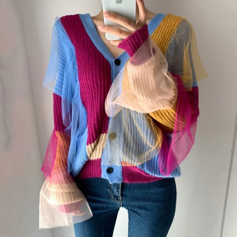 

2022 Knit Cardigan Sweater Woman New Fall V-neck Oversized Woman Korean Runway Design Autumn Sweater Red