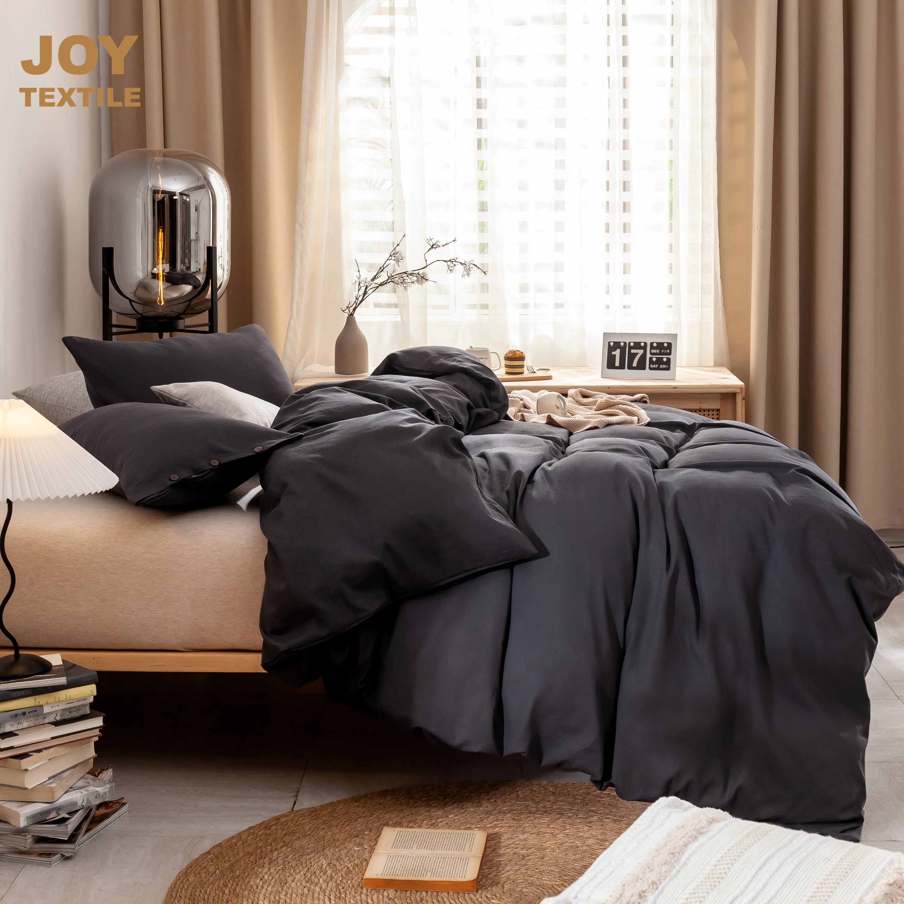 

Joy Textile 55% Linen 45% Cotton Bedding Sets, Duvet Cover Set Plain Soft Nordic Double Bed Cover Pillow Case for Bedroom Home