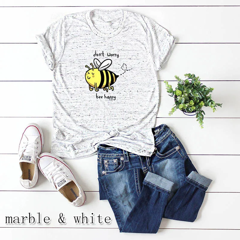 Футболка женская с рисунком пчелы милый рисунок счастливой мультяшной модный