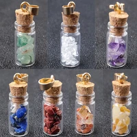 natural gravel seven chakras stone drifting bottle pendant wishing bottle necklace with black leather chain