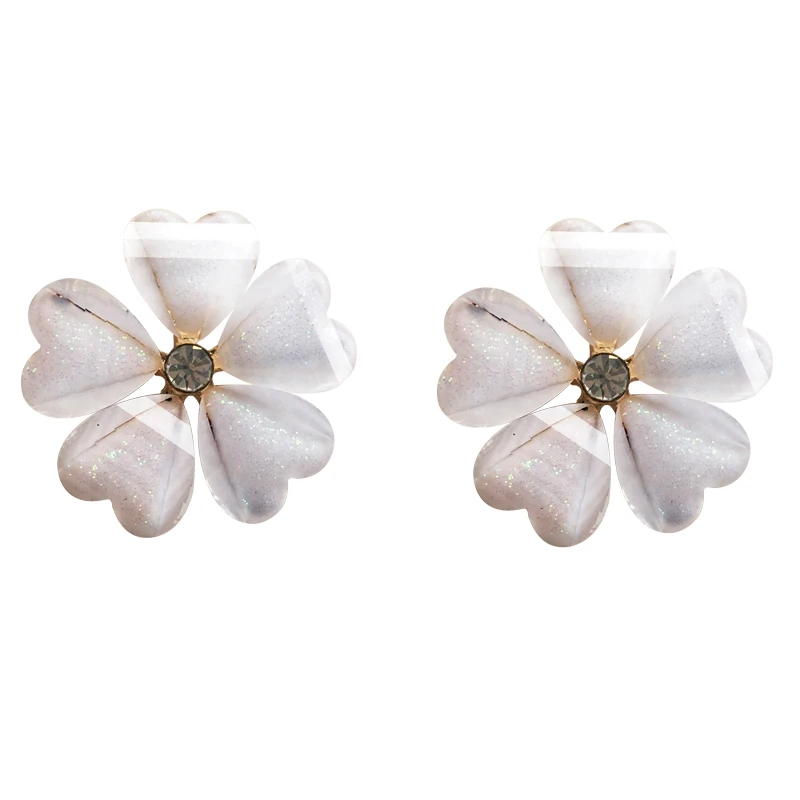 

S925 needle Fashion Flower Earrings Sweet Korean Temperament White Resin Stud Earrigns For Girl Student Gifts Women Jewelry