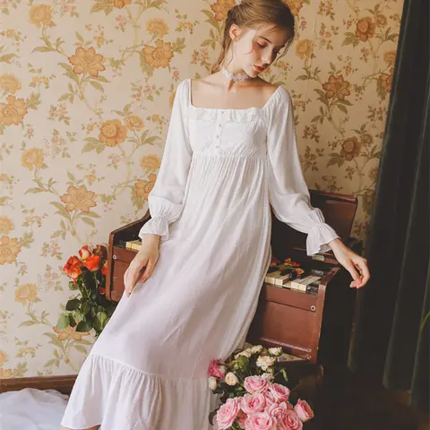 2023 летняя пижама в стиле ретро, белая хлопковая ночная рубашка, Женская домашняя одежда, ночная рубашка, женская ночная сорочка, нижнее белье, ночная рубашка T537