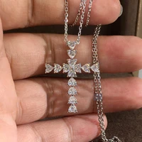 new bling heart zircon stone silver color cross pendant long chain necklace for women fashion jewelry choker