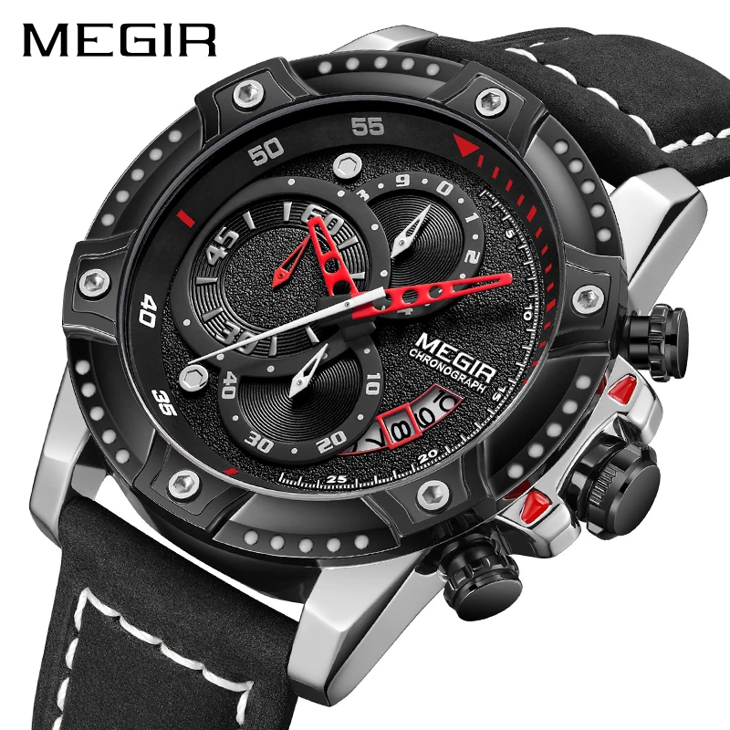 

MEGIR New Luxury Personality Waterproof Fashion Luminous Watch Men's MultiFunction Chronograph Belt Sports Quartz Watches 2130
