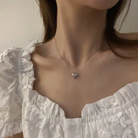 silver color heart pendant necklaces for women trendy bead chain simple choker necklace simple korean necklaces female jewelry