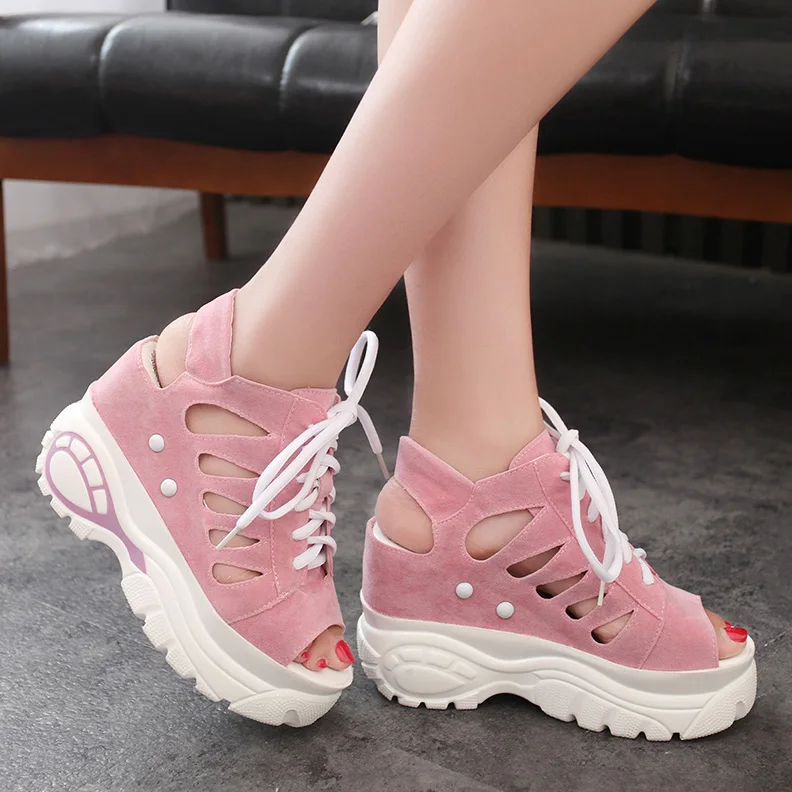 Женские сандалии с открытым носком на толстой подошве и высоком каблуке | Обувь