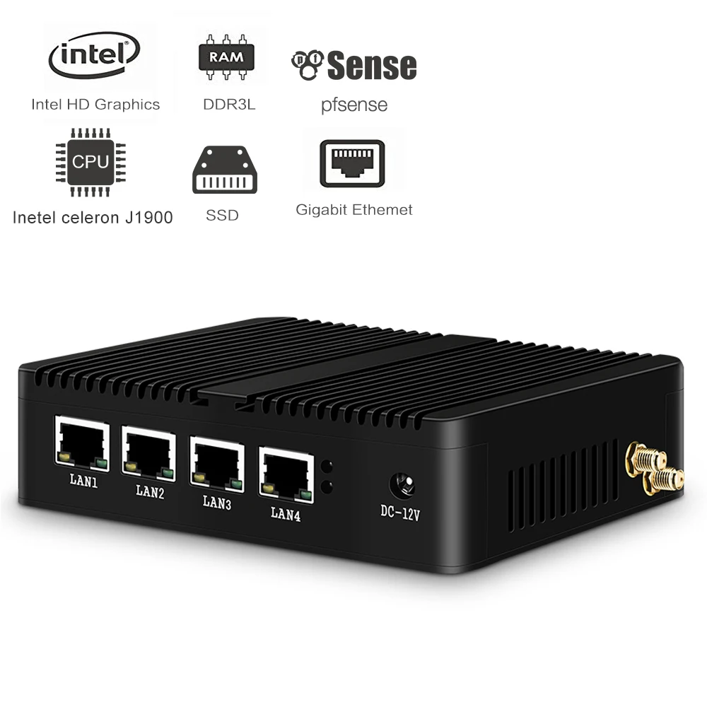 Мини компьютер без вентилятора Celeron J1900 четырехъядерный 4LAN гигабитный Ethernet мини