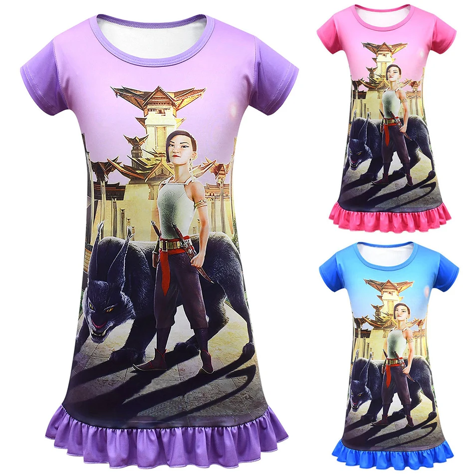 

Disney 2021 Kids Summer Printed Dresses Halloween Anime Cosplay Costumes Raya Cosplay Costumes The Last Dragon Girl Sweet Dress