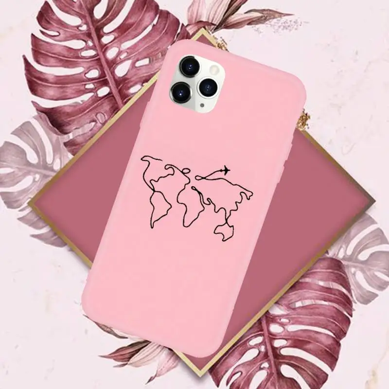 

World map travl airplane pattern Phone Case Candy Color for iPhone 11 pro XS MAX 8 7 6 6S Plus X 5S SE 2020 XR