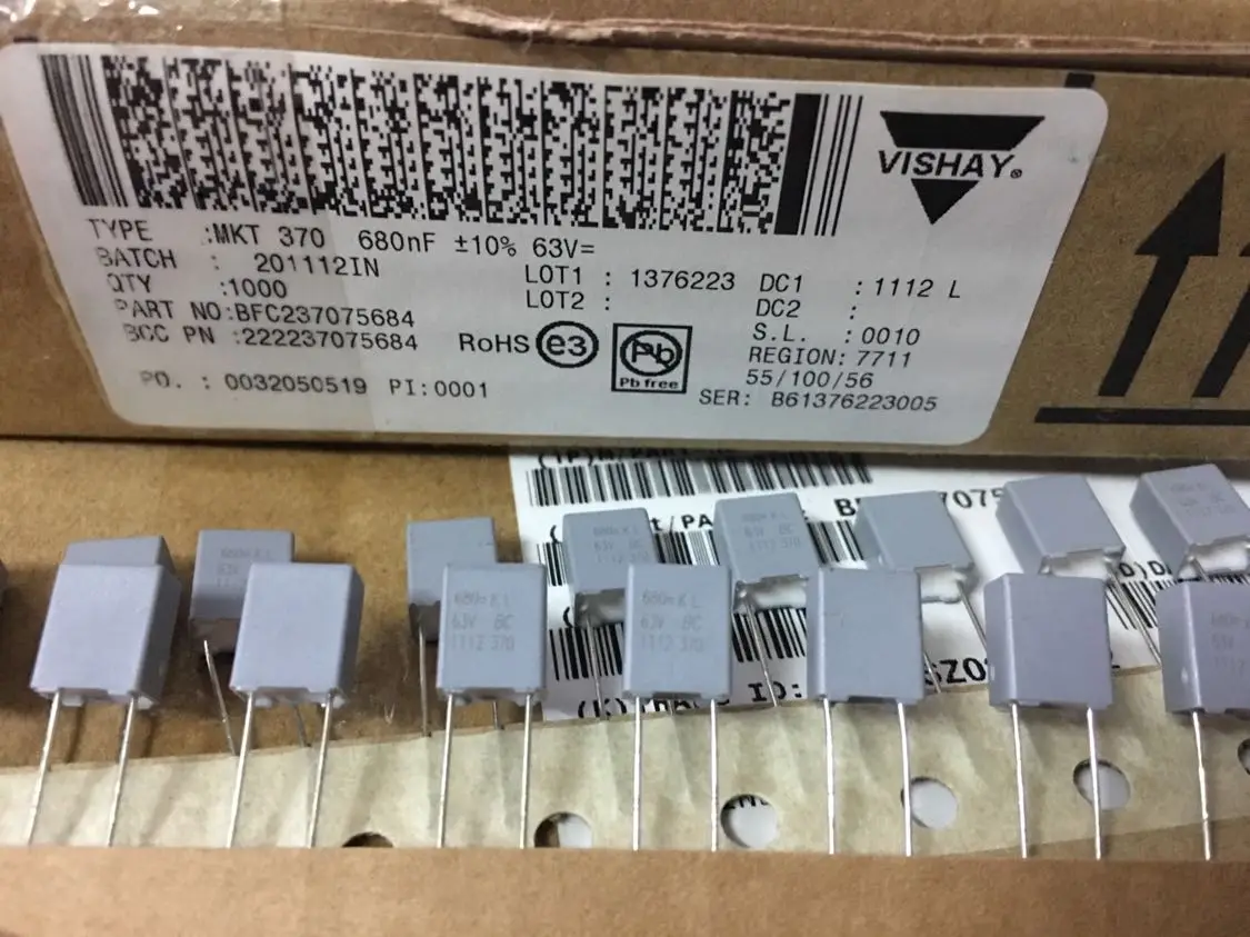 50 шт. Новый PH BC MKT370 0 68 мкФ/63В P5MM 684/63В пленочный конденсатор VISHAY MKT 370 680NF/63В 684 мкФ с