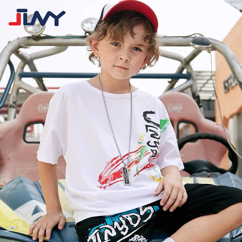 

JLNY Fashion Brand Children's Wear 2021 Summer Medium and Large Children's Big and Wide Fat Boys' Short Sleeve T-shirt