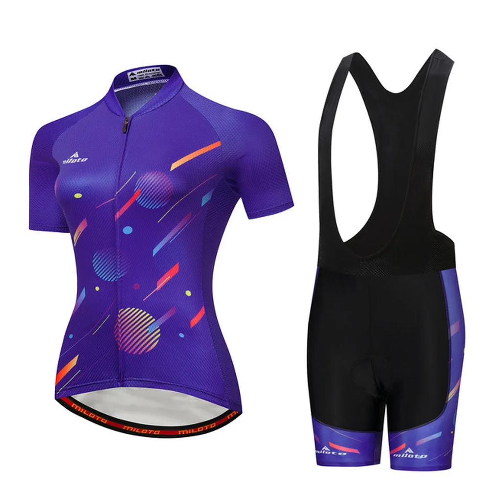 

2021 women fashion Cycling clothing Short Sleeve Jersey Set Miloto summer MTB Suit Race road Bike Clothes Bib Gel Pad Shorts