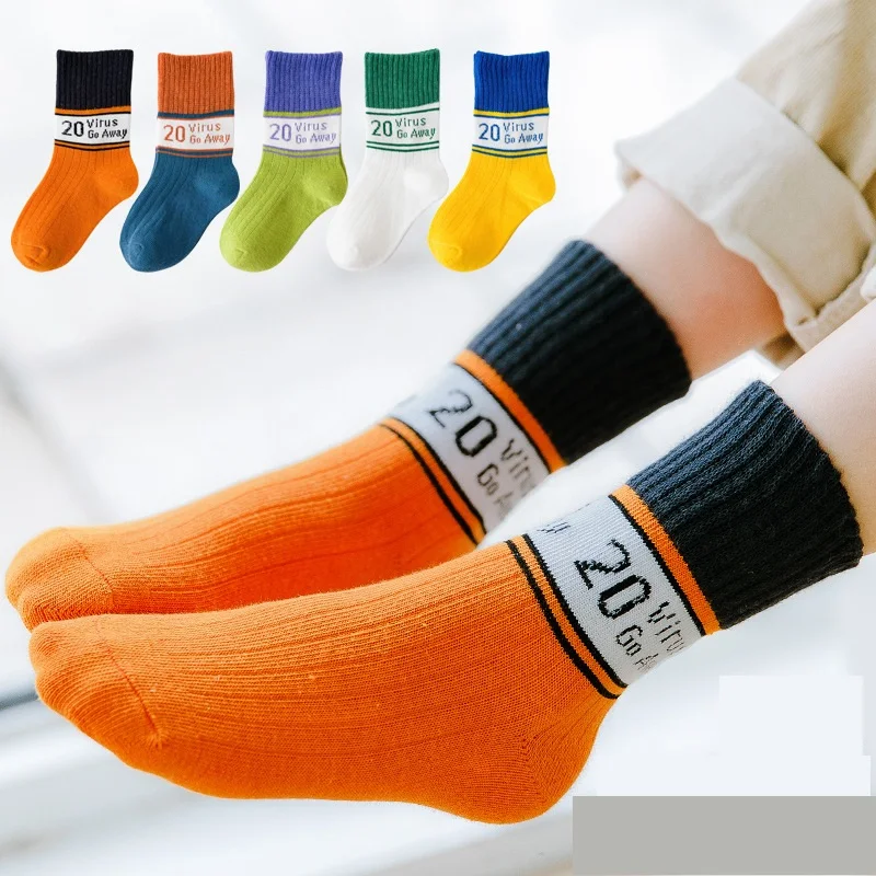 

2020 New 5Pairs Set Numbers Fall And Winter Baby Girl Kids Soft Thicker High Stretch Hosiery Breathable Cotton Socks