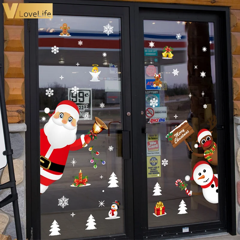 Настенные наклейки рождественские украшения для дома Саната снежинка