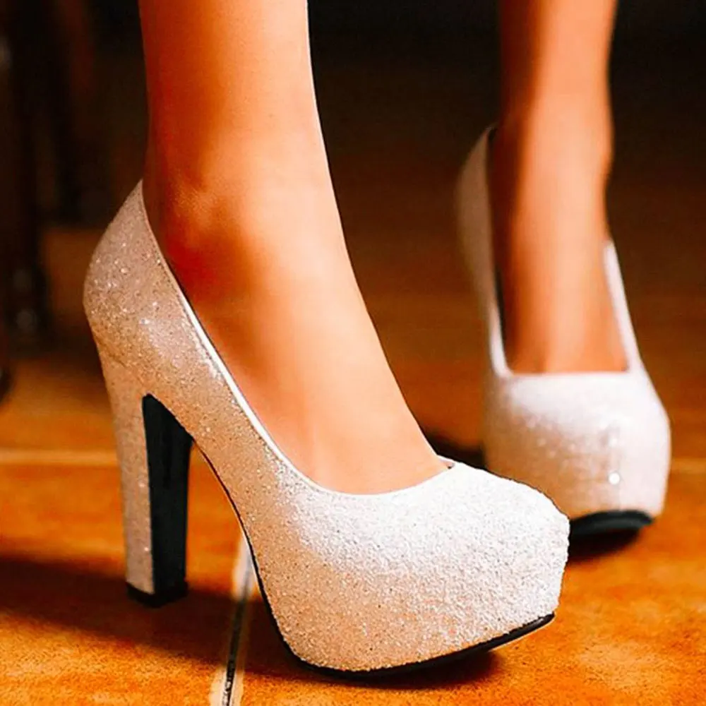 

GIGIFOX Top Quality Big Size 31-43 Platform high-heeled Women Shoes Woman Pumps Bling Upper Party Wedding Shoe Spring Summer
