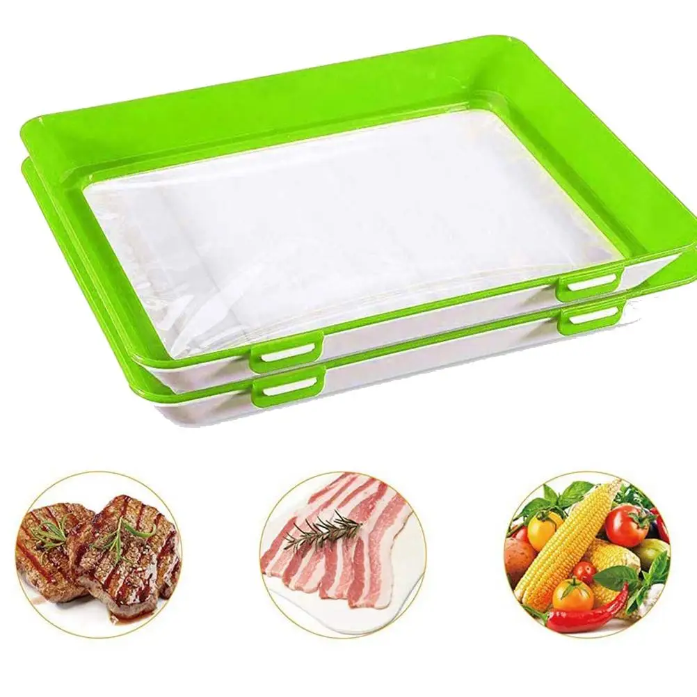 

2 Pack Food Preservation Tray Stackable Plastic Food Storage Container Fresh-keeping Tray For Refrigerator And Freezer Flat Food