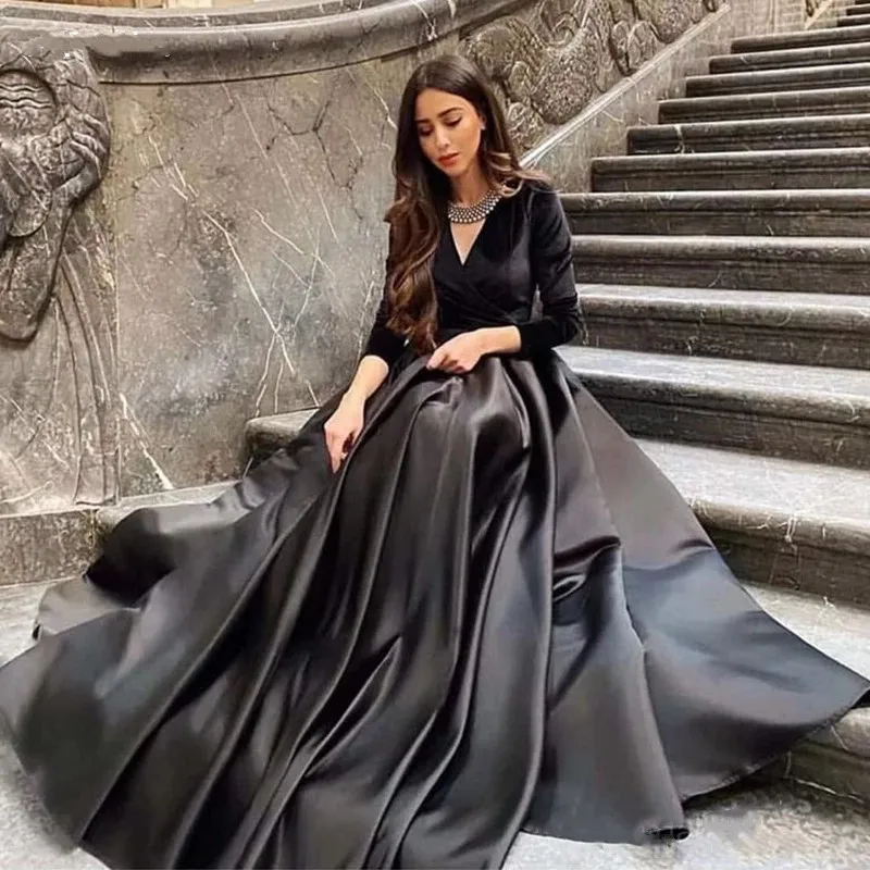 

Robe Femme V-Neck black Evening Dresses платье 2021 Robe Longue Prom Dress Robes de Soirée Vestidos de Fiesta Abiye Платья