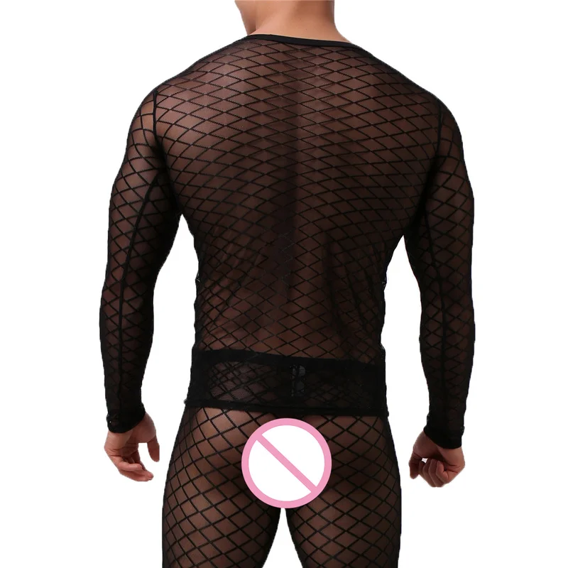 Мужские майки с длинными рукавами прозрачные сетчатые для геев нижнее белье