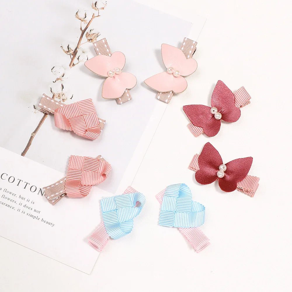 

2PCS Ribbon Bow Hair Clips Baby Girl Tiara Pink Butterfly Heart Pendant Hairpins Fashion Pearl Hair Clip Shiny Glitter Barrettes