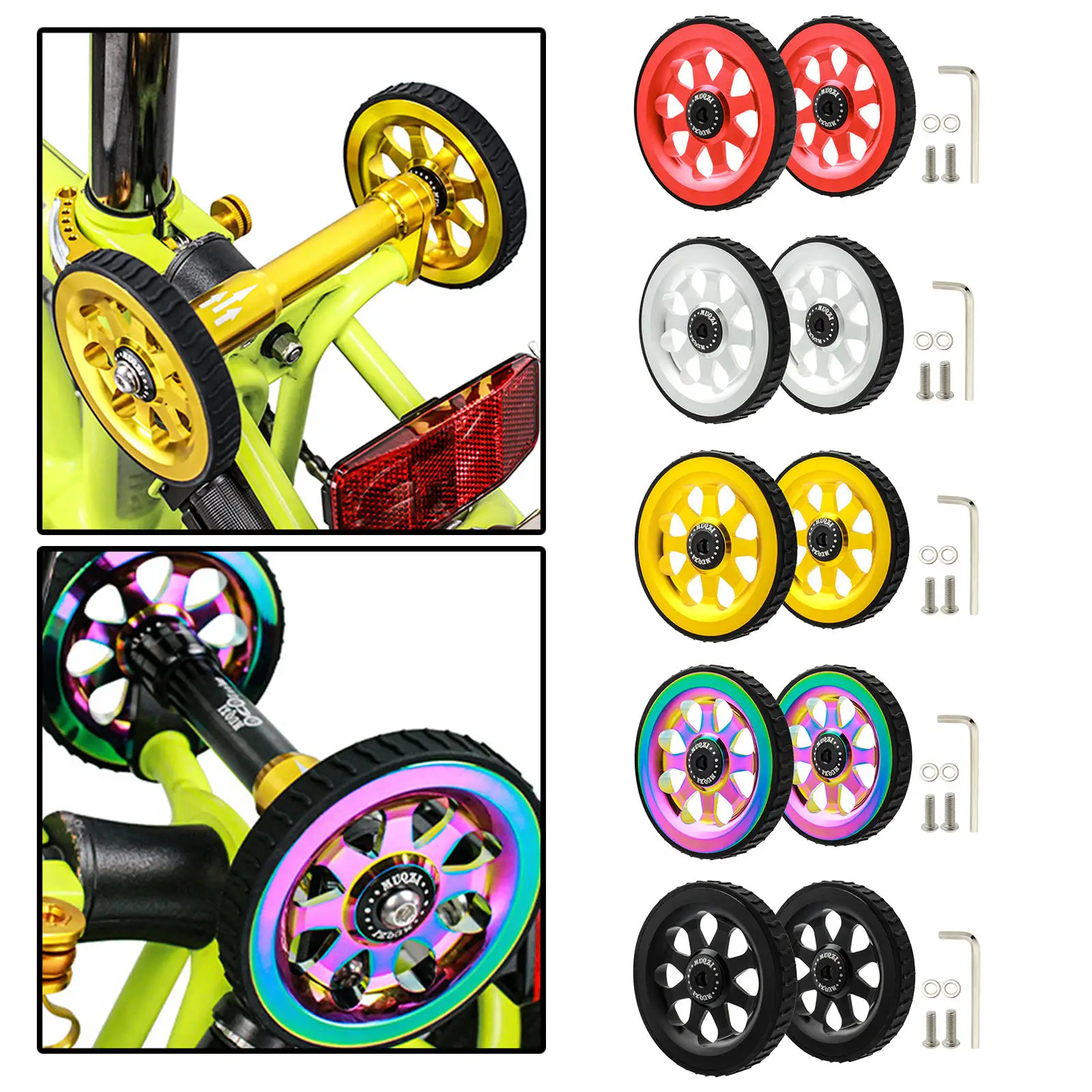 

2pcs Folding Bike Easy Wheels Transport Wheel Bicycle Rear Cargo Rack Shelf Mount EZ Wheels Bicycle Parts