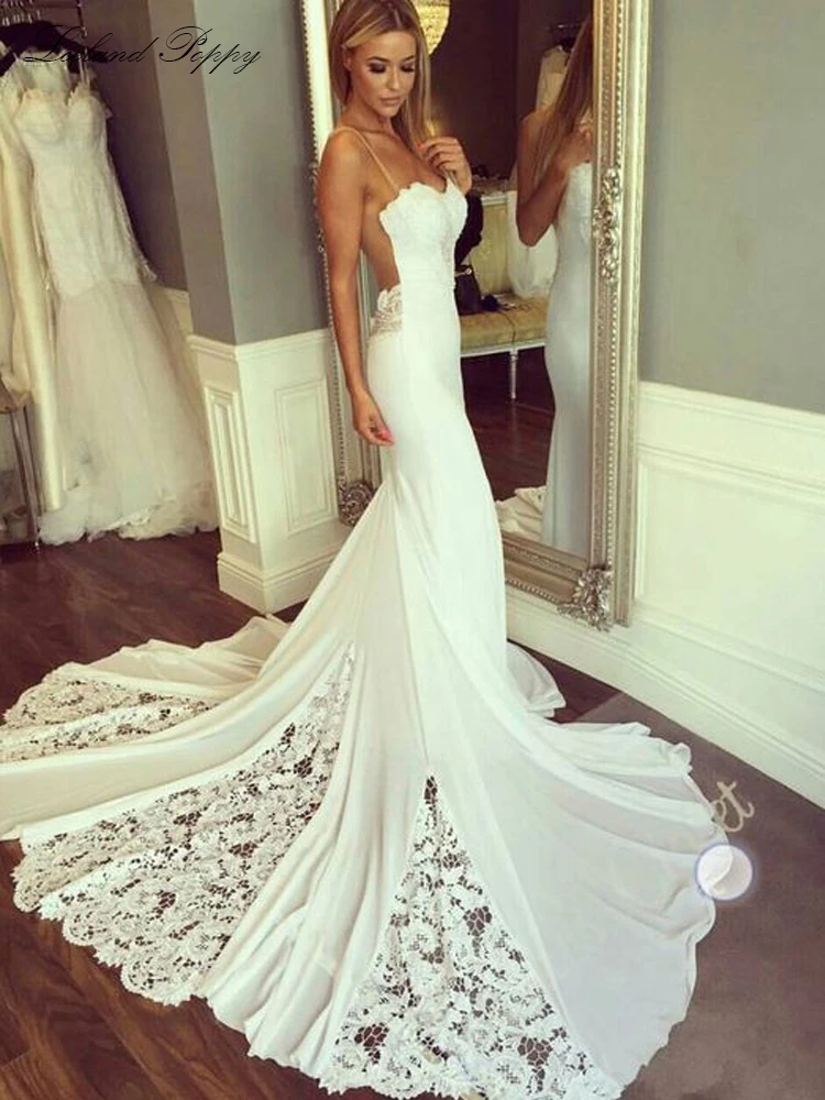 Lceland Poppy, без рукавов, Русалка, свадебные платья,, сексуальное, Vestido de Noiva, длина до пола, Кружевная аппликация, свадебные платья