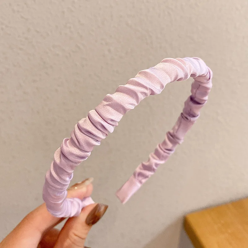 

New 2021 Pleated Headbands for Women Satin Sweet Fashion Make Up Head Hoop Girls Candy Color Ruched Hair Hoop Hair Accessories