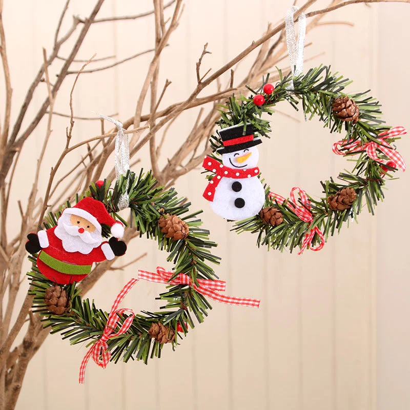 

Christmas Wreath Artificial Santa Claus Elk Round PVC Ornament Decoration Hanging on The Front Door Wall Tree Decoration