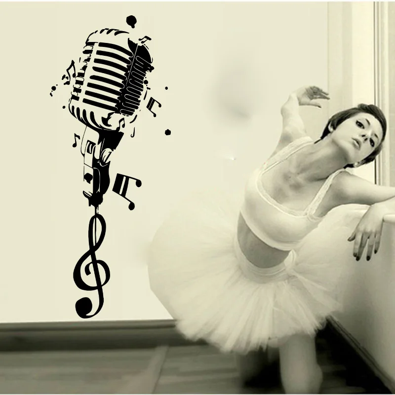 Настенная Наклейка в стиле ретро с микрофоном и музыкальными нотами классные